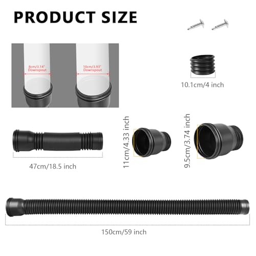 2 Stück Dachrinne Fallrohr Verlängerung Flexible, Regenrinnen Fallrohr Verlängerungen Flexible Drain Downspout Extender, Verlängerbar von 47 bis 150 cm, Fallrohr Dachrinnen Verlängerung (Schwarz)