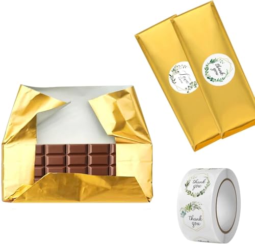 100 Pack Chocolate Bar Wrappers with Thick Paper Backing,Come with 100 Stickers,6
