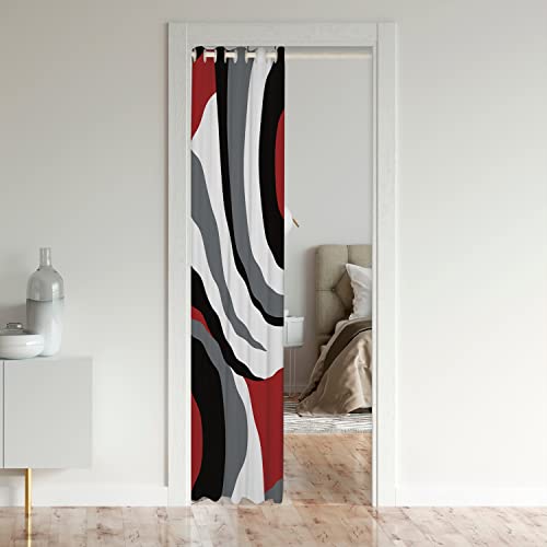 Loussiesd Red Grey Black Stripes Privacy Heat Blocking Blackout Door Curtain Geometric Door Curtain for Doorway Privacy Modern Room Darkening Curtain Drape for Doors Windows86x203cm 1 Panel - Image 3