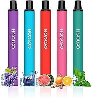 HOOLOO 5 Packs Disposable Vape Pens, Prefilled Fruit Flavours 7500 Puffs, No Nicotine, Made in USA (Grape Ice+Blueberry Ice+Watermelon Ice+Orange Vanilla+Mint)