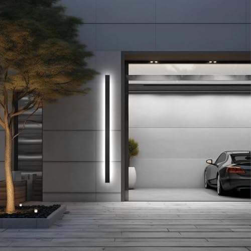 Image of AioTio Long Outdoor Modern LED Wall Light,59inch Dimmable IP65 Waterproof Black Outdoor Porch Lights Wall Mount Lighting Fixture,Exterior Rectangular Sconce Lights for House,Corridor,Front Door