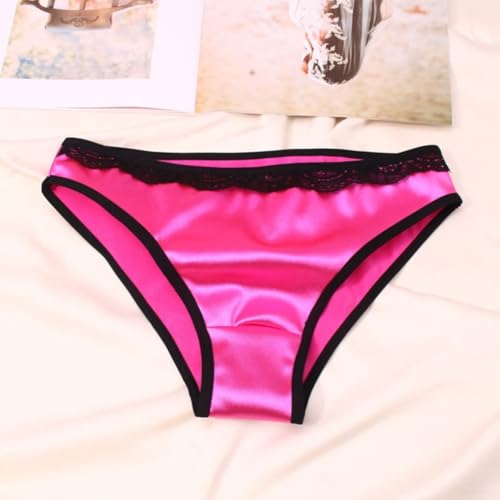 Elegantes calzoncillos de lencería de satén y tangas de hilo en G para mujer, perfecto para uso diario (M rosa rojo)