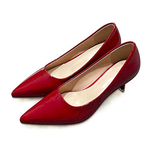 Stunner Women's Pumps Classic Fashion Pointed Toe Low Kitten Heel Dress Pumps Red 40(8)2