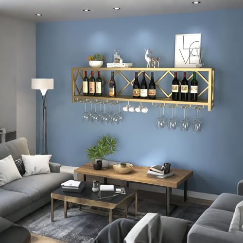 Porte-bouteille mural luxe doré 100 cm grand format pour salon chic