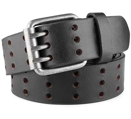 F&L CLASSIC Men's Genuine full grain leather belt heavy duty, work or casual belts for jeans, triple Prong buckle,1.5” wide,