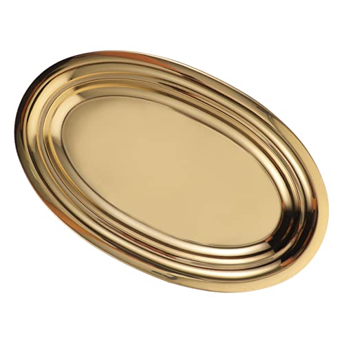 MAGICLULU Sartén ovalada de acero inoxidable fruit bowl servicio plato bandeja de frutas bandejas para servir comida bandeja para cubiertos titular de la comida Bandeja de comida Golden