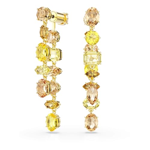 Swarovski Pendants d'oreilles longs, de la collection Gema, design asymétrique, cristaux de tailles variées, jaunes, avec placage de ton or