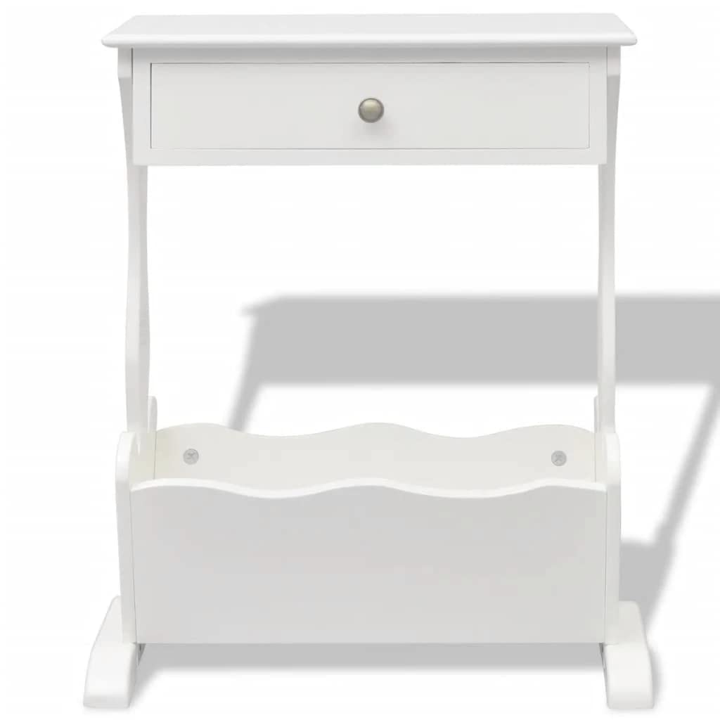 vidaXL Table d'appoint avec porte-revues en bois blanc - Table basse de rangement pour canapé de salon
