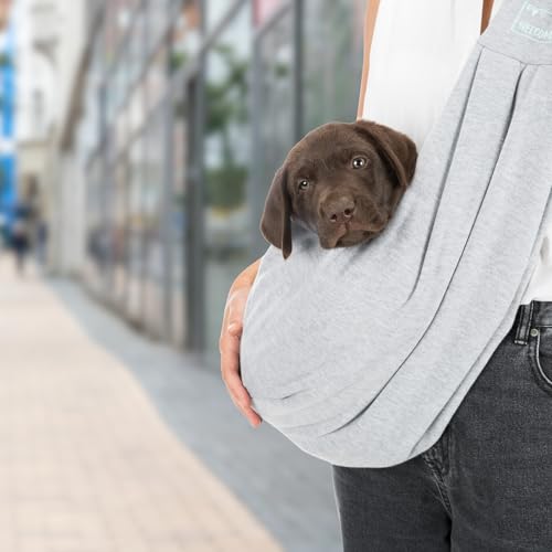 TRIXIE Fronttasche Soft – Tragetasche für Welpen & kleine Hunde – optimaler Körperkontakt – integrierte Kurzleine – Polyester Baumwolle – 22 × 20 × 60 cm