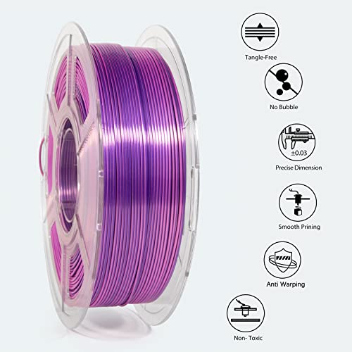 Image of iSANMATE 3D Printer Filament, PLA Filament 1.75mm Dual Color Filament, Shiny Silk PLA Coextruded Filament, 3D Printing Filament Magic PLA,1 kg /Spool (Purple and Pink)