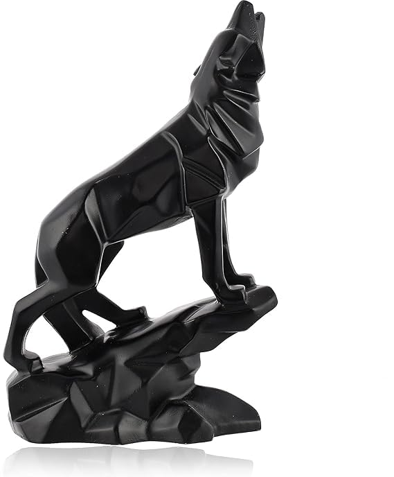 Golden-ebuyz Products Presents Handcrafted Black Wolf Sculpture - Diamond Cut Design Home Decor Figurine for Living Room or