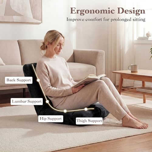 Image of Giantex Folding Floor Chair with Back Support, 14 Adjustable Position, Padded Sleeper Bed, Couch Recliner, Gaming Video Chairs for Adults, Meditation, Living Room (Black)
