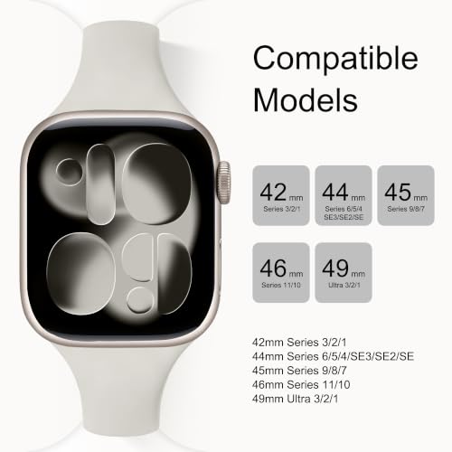 Image of Lerobo 6 Color Pack Bands Compatible with Slim Watch Bands for Apple Watch Women 45mm 44mm 42mm 46mm, Thin Narrow Sport Strap for iWatch Apple Watch Series 11 10 9 8 7 6 5 4 SE 3 2 1