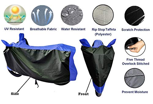 Image of Auto Hub Bike Cover Compatible with Hero Hf Deluxe with Mirror Pocket, Dustproof, Heat Resistant, Triple Stitched, Hf Deluxe Bike Cover- Black, Blue