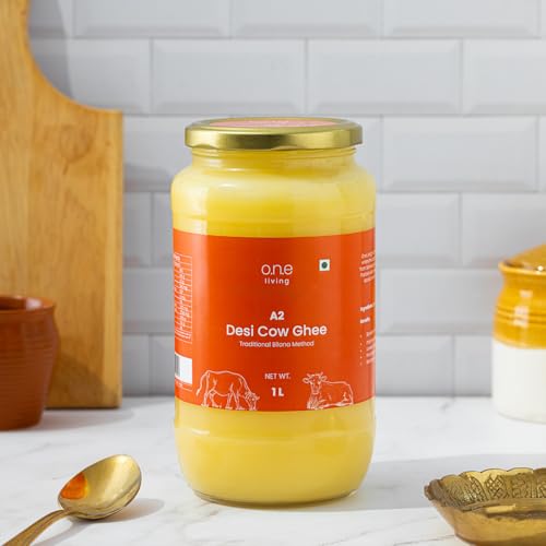 Image of A2 Desi Cow Ghee 1L, Traditional Bilona Method Ghee, Pure Natural, Healthy, Organic Desi Ghee, Perfect for Cooking, Glass Jar, 1L