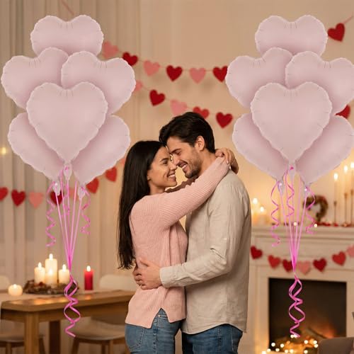 Image of 12 Pcs Pink Heart Balloons,18 Inch Heart Foil Balloons Love Balloon Valentine Balloon for Birthday Party Wedding Engagement Party Baby Shower Valentine Day Decorations