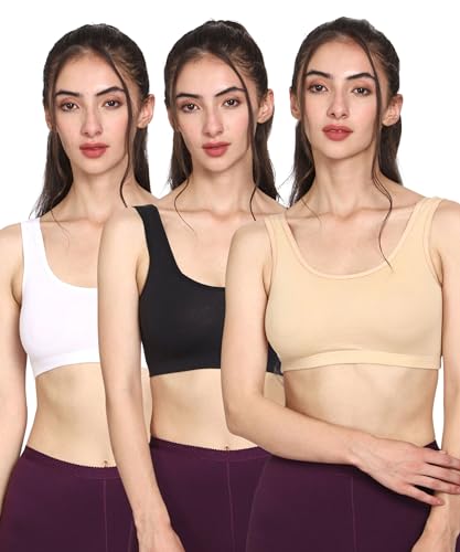 Image of Mysha Women's 100% Pure Cotton Stretchable Wireless Sports Bra - Soft, Breathable, Non-Padded & Seamless