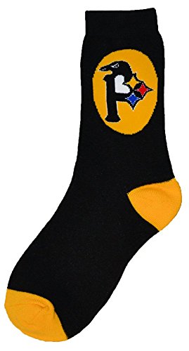 Alberts Gifts Pittsburgh 3 in 1 Logo Crew Socks, Unisex-Adult, Black, Size 9-11, 2 Count