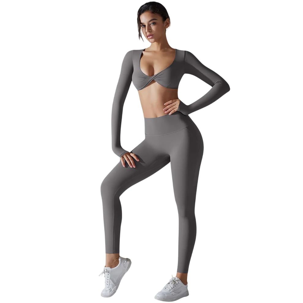 Image of Chic Full Sleeve Bra & Leggings High Waist Butt Lifting Yoga Pants, Fitness Pants