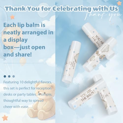 Image of 50 Pack Bear Baby Shower Moisturizing Lip Balms in Bulk Party Favors Reception Ideas It's a Boy Blue Gender Reveal Thank You For Celebrating With Us Gifts Birthday Gift You Are The Balm Beeswax