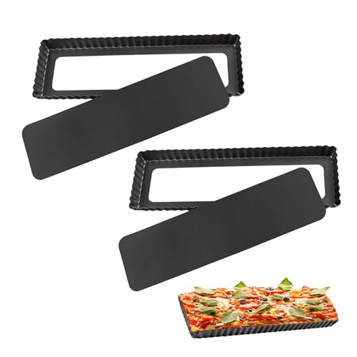 DHSWNNG 2 PCS Rectangular Tart Tin for Baking, Quiche Pan 35cm Long Flan Tin with Removable Bottom...