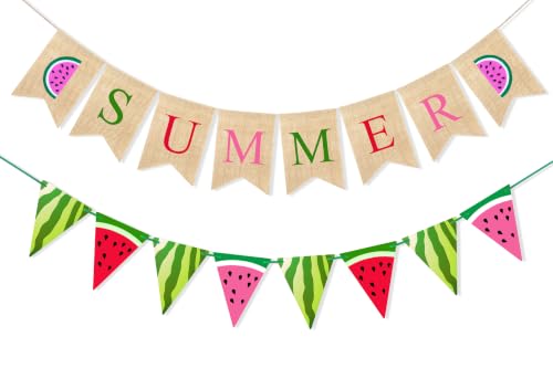 Uniwish Burlap Summer Banner Garland Watermelon Party Decorations