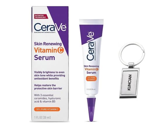CeraVee Vitamin C Serum with Hyaluronic Acid | 1 Fl Oz Skin Brightening Serum for Face with 10% Pure Vitamin C+Bundle with KUNCIANVitamin Cream Emergency Whistle Keychain for Ourdoor
