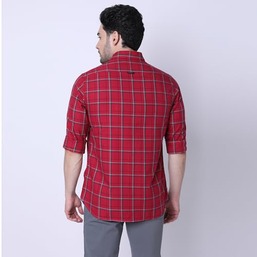 Image of J. HAMPSTEAD Cotton Slim Fit Checkered Casual Shirt for Men