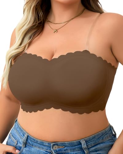 Image of Plus Size Strapless Bras for Women Strapless Push up Bra | Clear straps,No-Slip,Wireless,Full Coverage Bandeau,Jelly Support Technology,Smooth shaping,Everyday ladies strapless bras