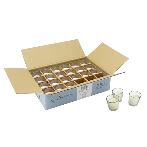 Image of Stonebriar 24 Pack Unscented Long Burning Clear Glass Ivory Wax Filled Votive Candles