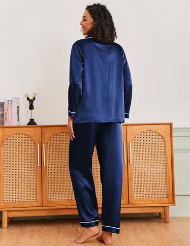 Image of Ekouaer Pajamas for Women Silk Satin Button Down Long Sleeve Pajama Sets