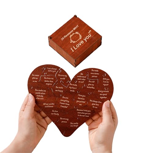 20 Reasons Why I Love You Wooden Heart Gift Box, Romantic Keepsake for Him or Her, Valentines Day, Anniversary & Wedding Gifts for Boyfriend,...
