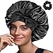 Haquno 1 Stück Schlafmütze Satin Bonnet Nacht Schlaf Mütze Verstellbare Schlafkappe Kopfbedeckung Weiche Kopfhaube Schlafhaube Seide mit Gummizug für Damen und Mädchen（Schwarz）…
