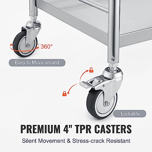 Vevor 2 LAYERS MEDICAL CART Shelf Stainless Steel Utility Cart Catering Cart thumb #3