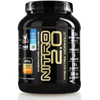 Net Integratori NITRO 2.0-600g Arancia - Pre-Intra Workout con Proteine Idrolizzate, EAA Aminoacidi Essenziali Aminoacidi Ramificati BCAA - Contrasta Fatica, Aumenta la Massa Muscolare