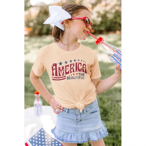 Image of IZYJOY Girl Boy 4th of July Shirt Kid America The Beautiful T Shirt USA Flag Star Stripes Patriotic Short Sleeve Tees Tops