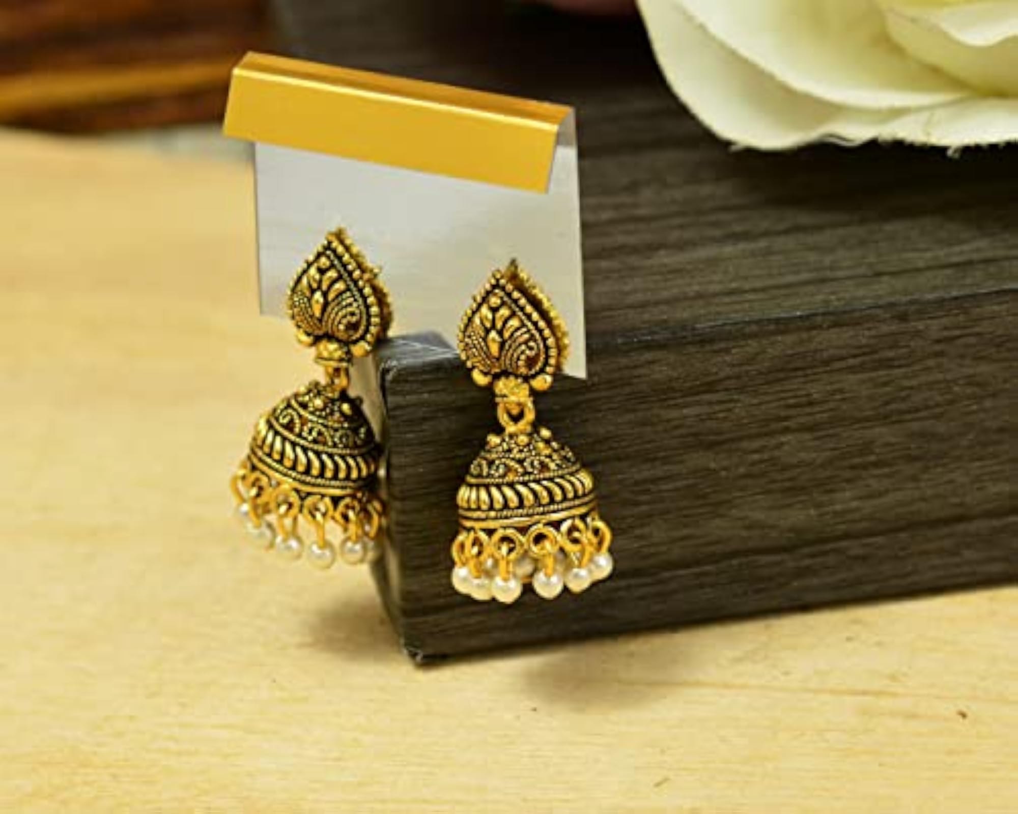 Oxidized German Silver Plated Pan Shape Drop Earrings, Antique Style