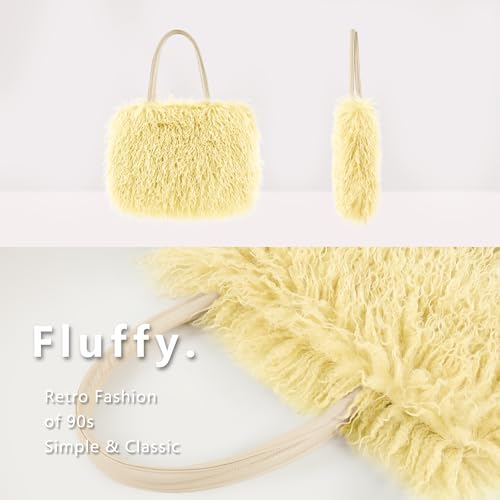 Image of Women's Fuzzy Tote Bag Curly Handbag Furry Shoulder Bag Large Plush Top Handle Purses Winter