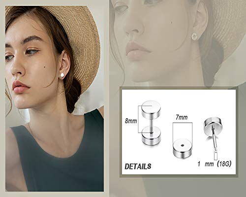 sailimue 19 Pairs Stainless Steel Men Earrings Studs Ear Piercing Plugs Tunnel Screw Design Fake Gauges Earrings Flat Back Stud Earring Set for Men Women4