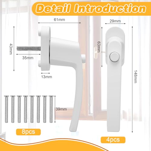 Tutamaz 4 Stück Fenstergriffe Abschließbare, Fensterverriegelung mit Knopf, Schlüsselloses Fensterschloss, Aluminium Fenstergriffe Kindersicherung, Terrassentür Griff, Sicherheitsfenstergriff (Weiß)