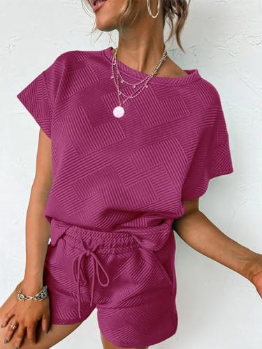 Image of UNCLECAT Womens 2 Piece Lounge Sets Short Sleeve Tops and Shorts Travel Outfits Pajama Set with Pockets