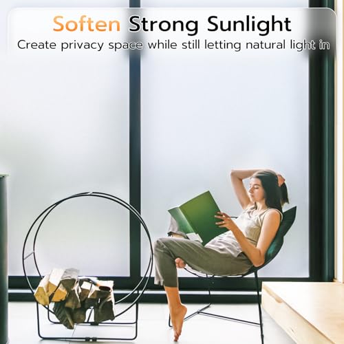 Lute Window Privacy Film, Frosted Glass Window Film For Bathroom, Static Cling Removable Heat Control Window Coverings, Non Adhesive Opaque Door Sticker For Home Office thumb #2