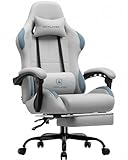 GTPLAYER Gaming Chair Fabric with Pocket Spring Cushion,Computer Office Chair with Lumbar Support for Adults Linkage Armrests and Footrest Ergonomic Gamings Chairs Height Adjustable Gray