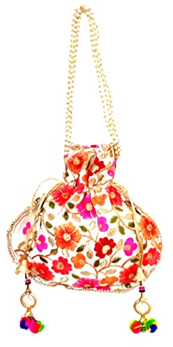 Purpledip Potli Bag (Clutch, Drawstring Purse): Intricate Thread Embroidery Satchel, Multicolor (12436)  #TOP1