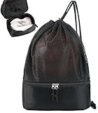 Basketball Bag with Zipper Shoes Compartment Portable Drawstring Mesh Single Soccer Ball Bag Lightweight & Breathable Multiple-Sports Equipment Shoulder Bag Fit Volleyball Football Swim Gear