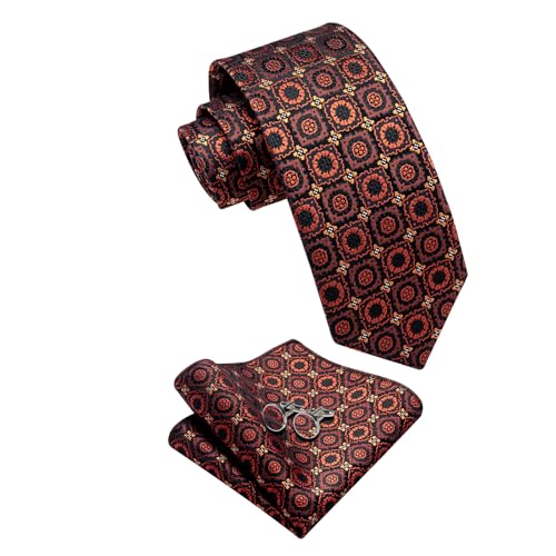 Image of YourTies Silk Paisley Floral Tie and Pocket Square Cufflinks with Lapel Pin Sets for Men 5PC Wedding Party