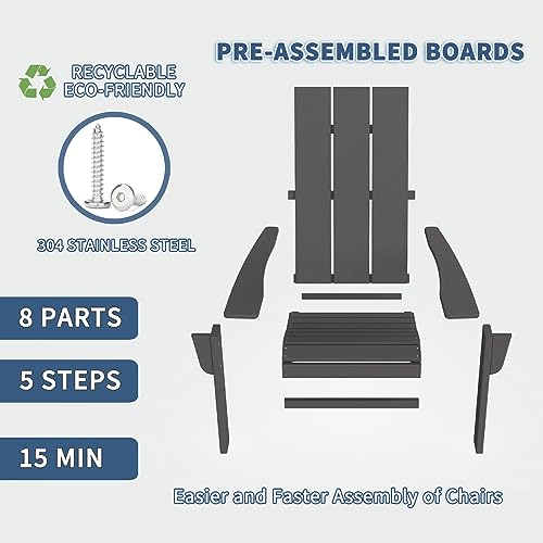 Modern Adirondack Chair Wood Texture, Pre-Assembled Plastic Patio Chairs, Weather Resistant Outdoor Chairs, Perfect For Pool, Deck, Backyard, Garden, Fire Pit Seating, Slate Gray #TOP2