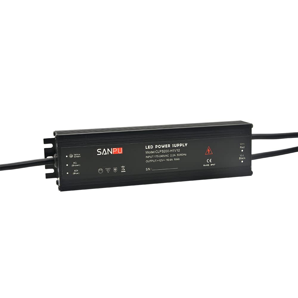 Impermeabile 12 Volt LED Alimentatore 12V DC 200W 16A IP67 220V AC-DC Illuminazione Trasformatore Driver 12VDC Sottile Alluminio (SANPU CLPS200-H1V12)