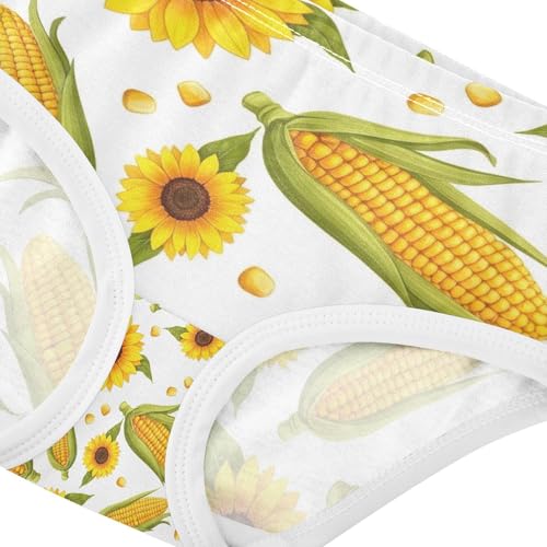 Girls Underwear, Yellow Corn Cobs Sunflower Toddler Briefs, Cotton Underwear for Girls, 2T–8 Years 5