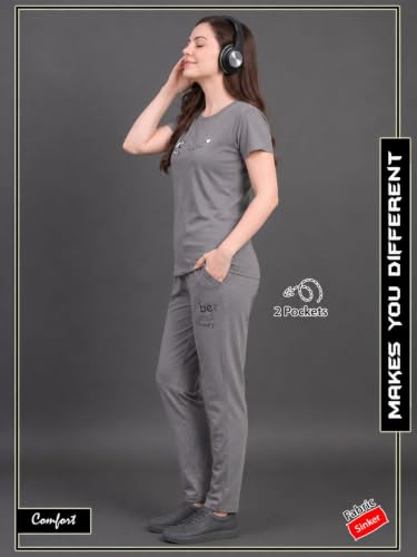 Image of Women's Cotton Printed Co-Ord Set Round Neck Half Sleeve T-Shirt with Matching Pants Comfortable Casual Lounge Wear Outfit